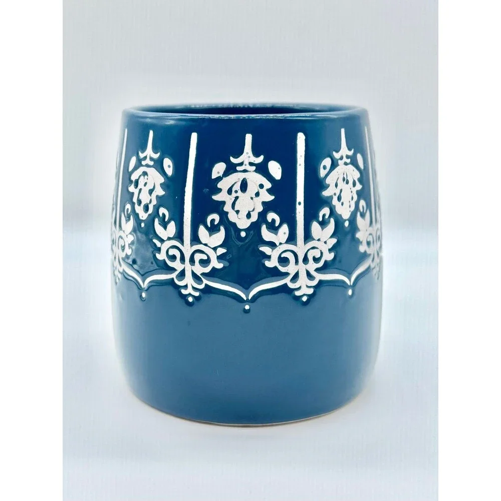 Fabulous Home Filigree Embossed Teal Blue Green White Coffee Mug Cup - Picture 2 of 8